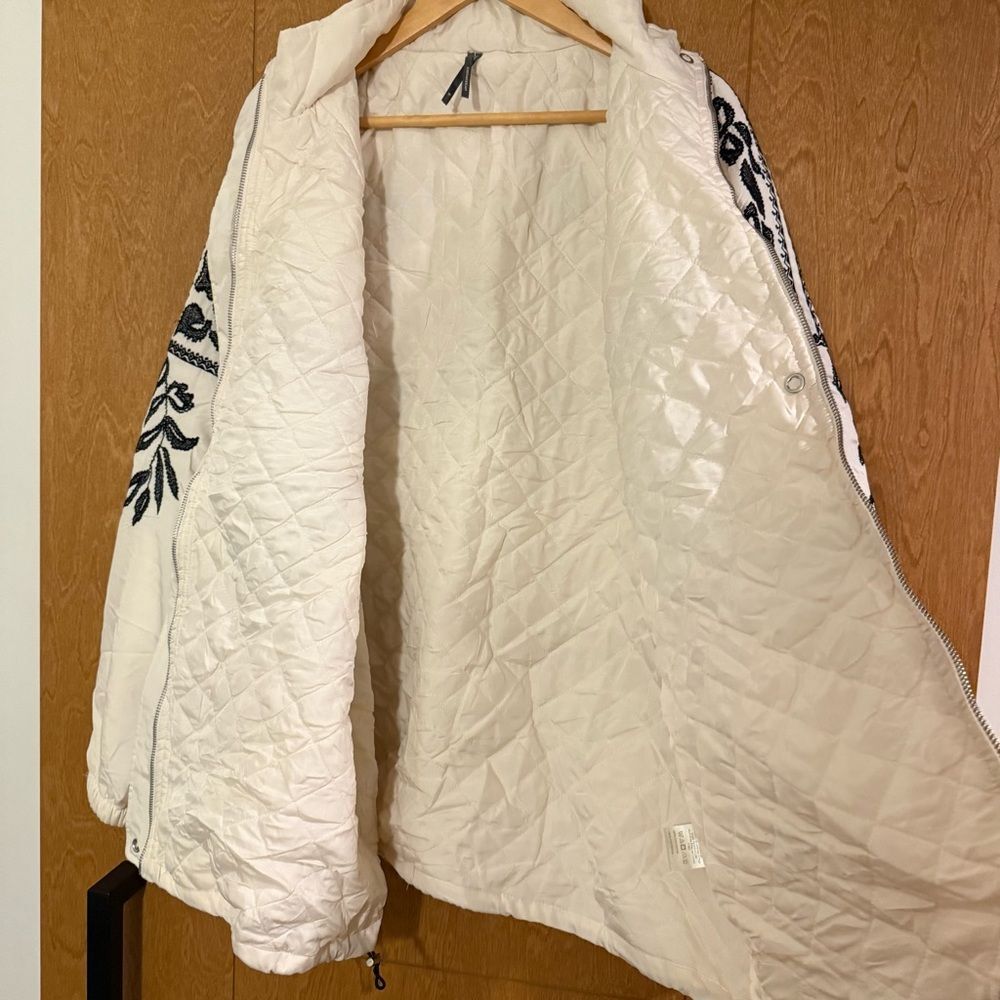 Anthropologie Embroidered Puffer Coat in Ivory 1X - Picture 9 of 16